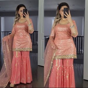 Orange salwar kameez for women sharara suit kurta palazzo for party wear